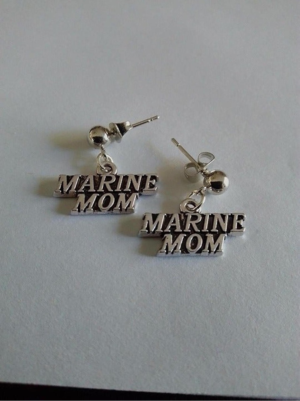 Marine Mom Silver Dangle Earrings